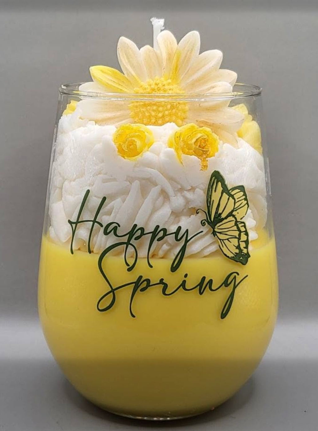 Happy Spring Daisy Glass Candle