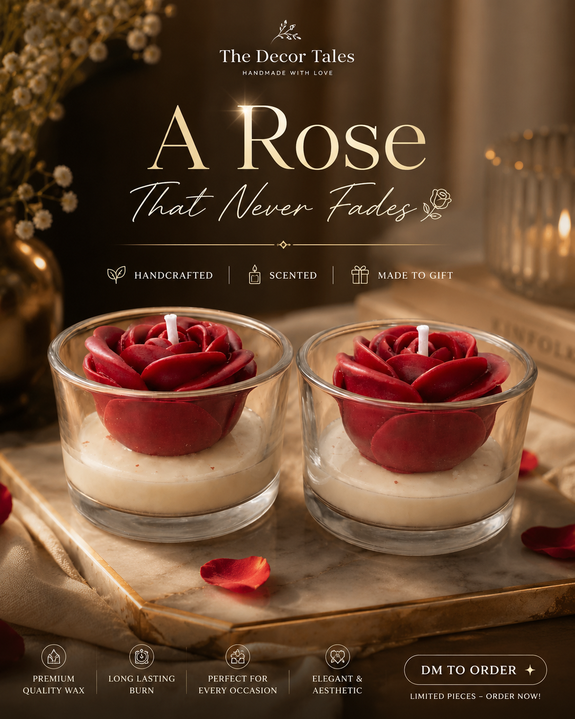 🌹 Scarlet Rose Duo — Glass Candle