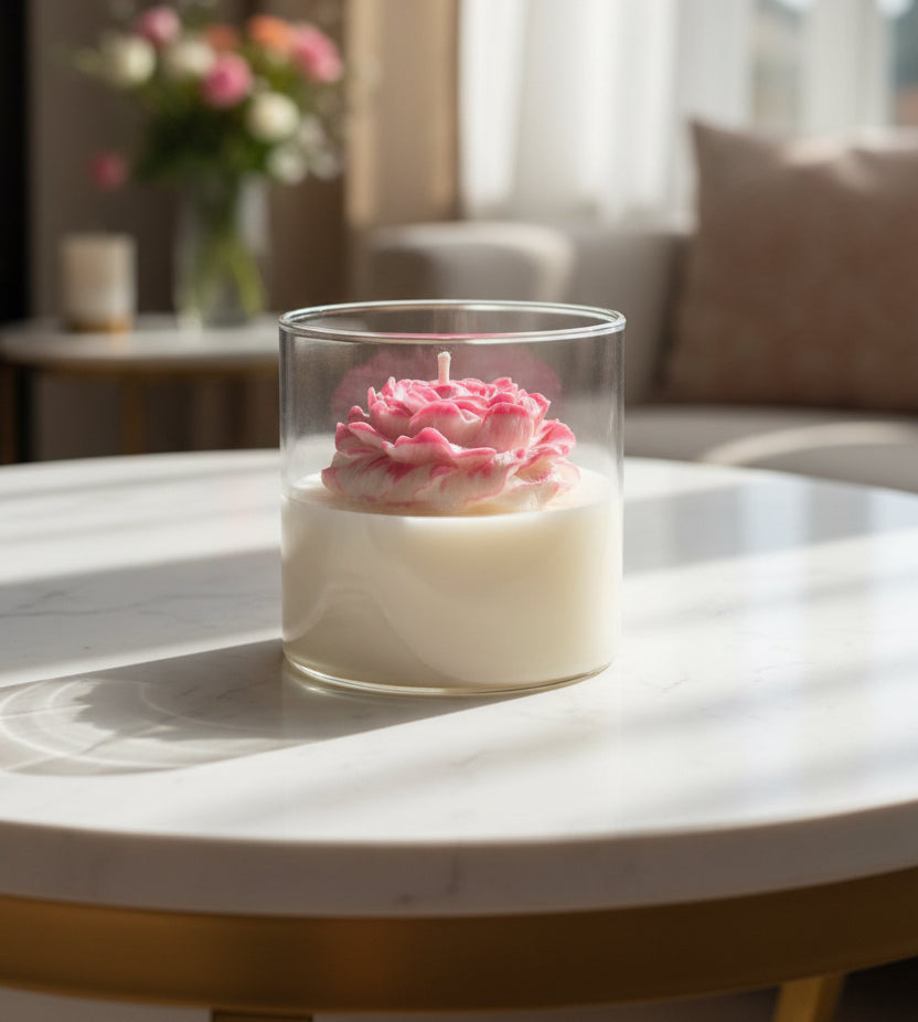 🌸 Peony Éclat — Glass Candle ✨