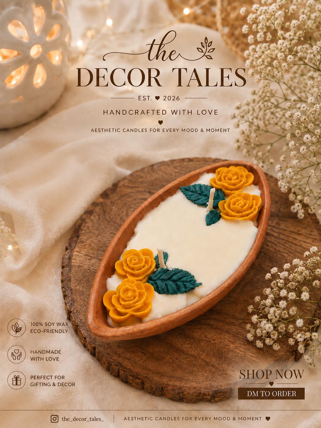 Marigold Rose Terracotta Boat Candle by Decortales