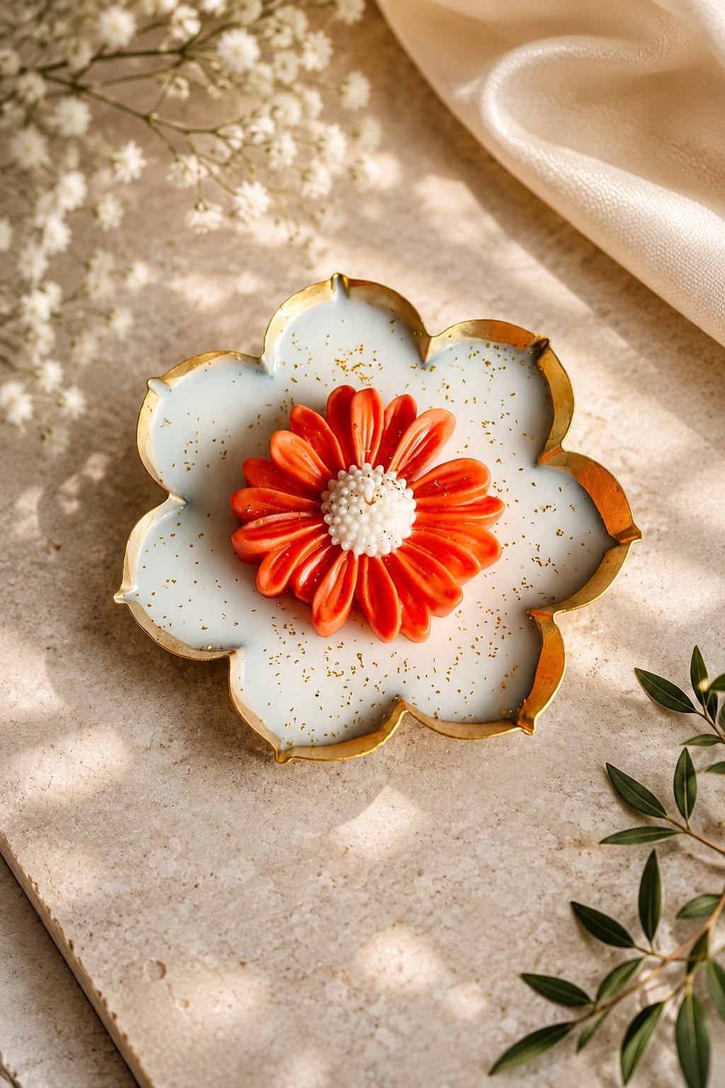 Golden Petal Dish Candle by Decortales