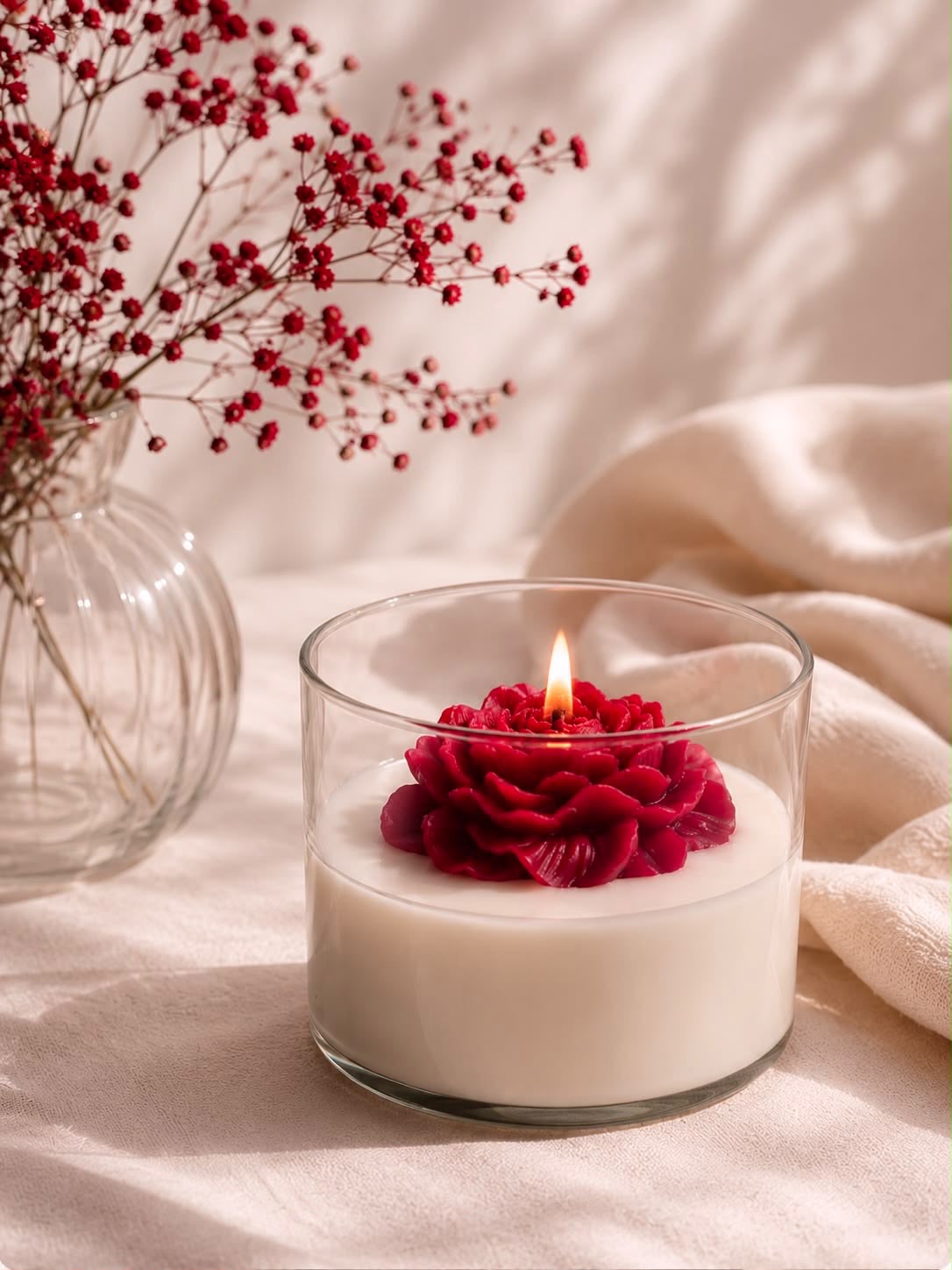 Scarlet Peony Jar Candle by Decortales