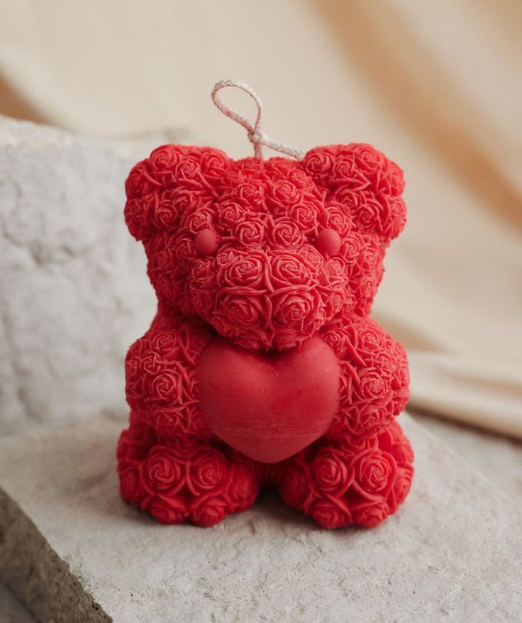 Rose Bear Candle — Scarlet by Decortales
