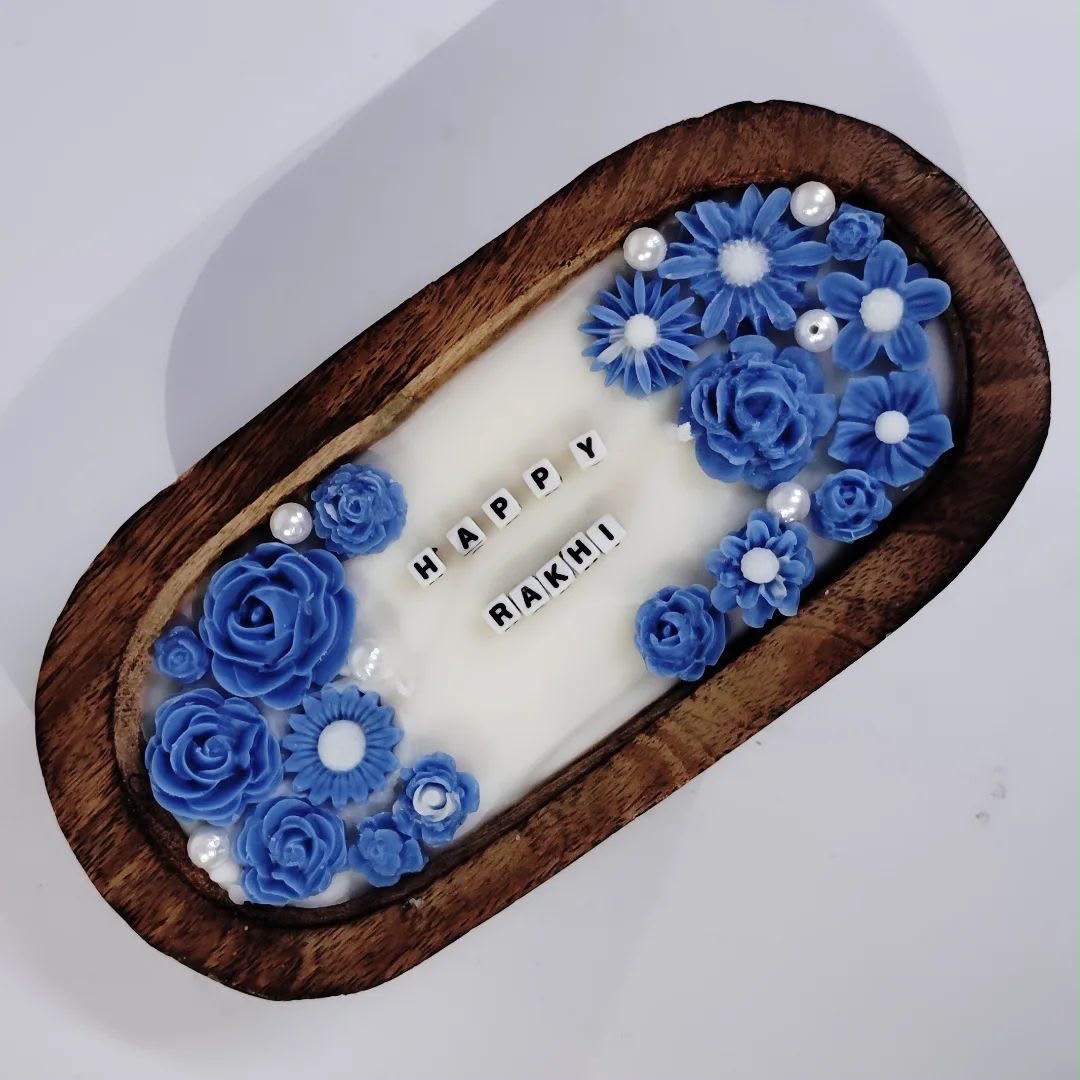 Happy Rakhi Wooden Dough Bowl Candle by Decortales